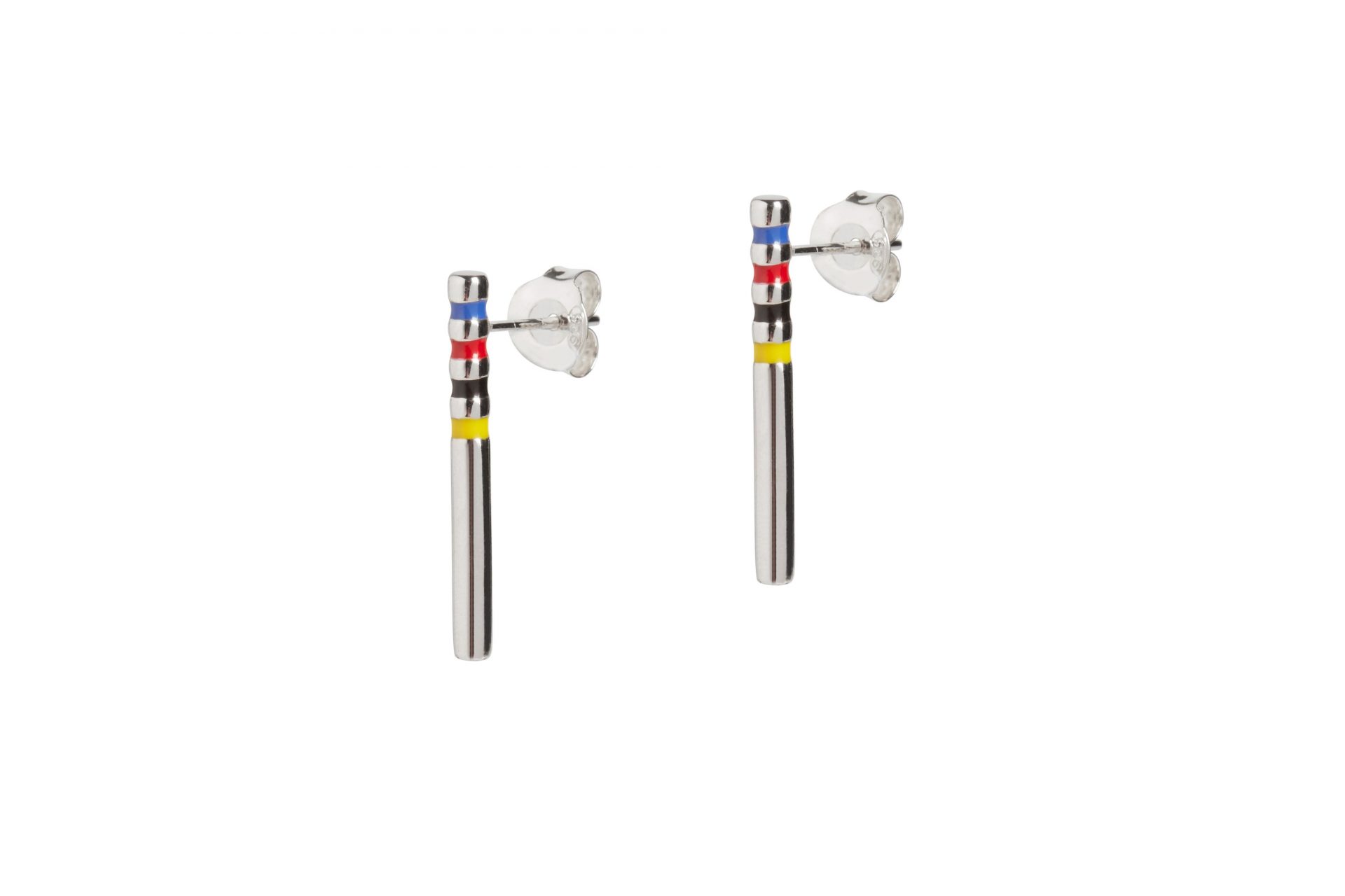 Sterling Silver Peg Earrings With Primary Coloured Stripes