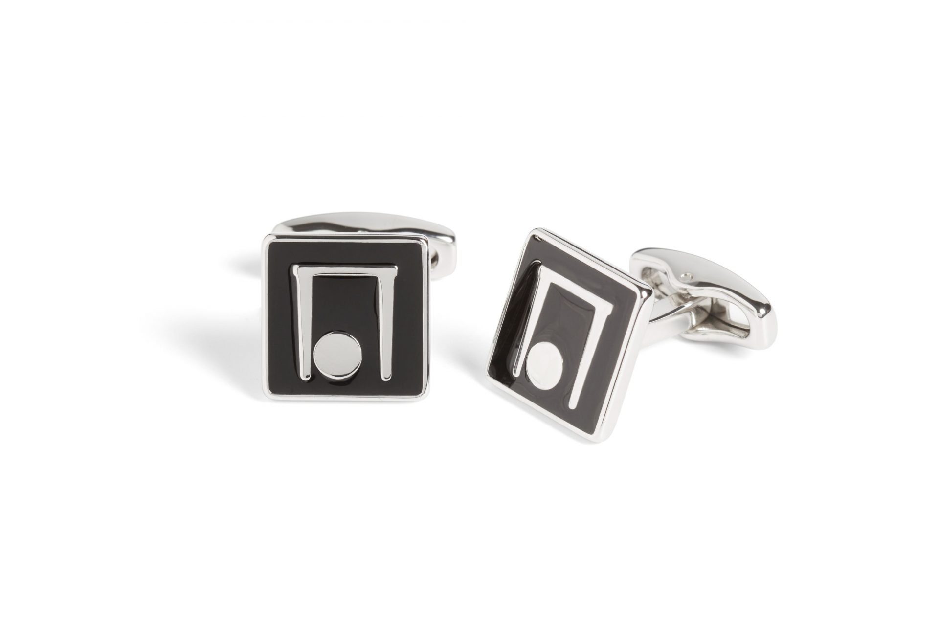 Cushion Shaped Cufflinks With Raised Hoop and Ball Motif